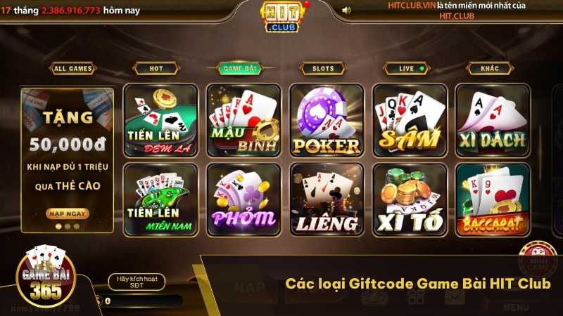 Các loại Giftcode Game Bài HIT Club