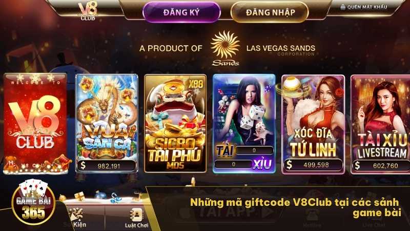 Những mã giftcode V8Club tại các sảnh game bài