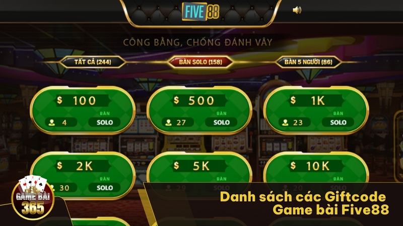 Danh sách các Giftcode Game bài Five88