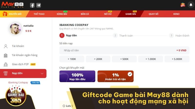 Giftcode Game bài May88 dành cho hoạt động mạng xã hội