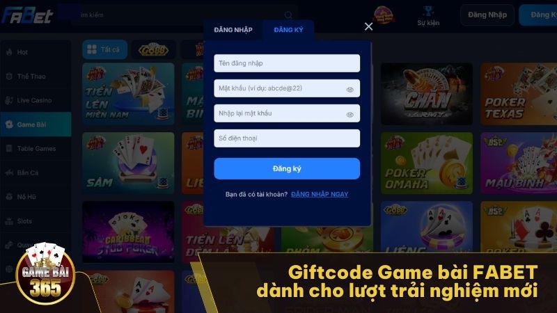 Giftcode Game bài FABET dành cho lượt trải nghiệm mới